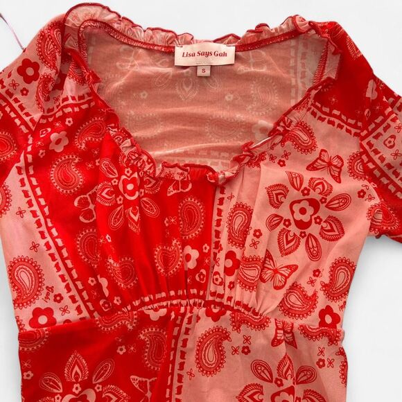 Lisa Says Gah Lana Red Bandana Print Baby Doll Top – Cottagecore / Indie small - Picture 4 of 6